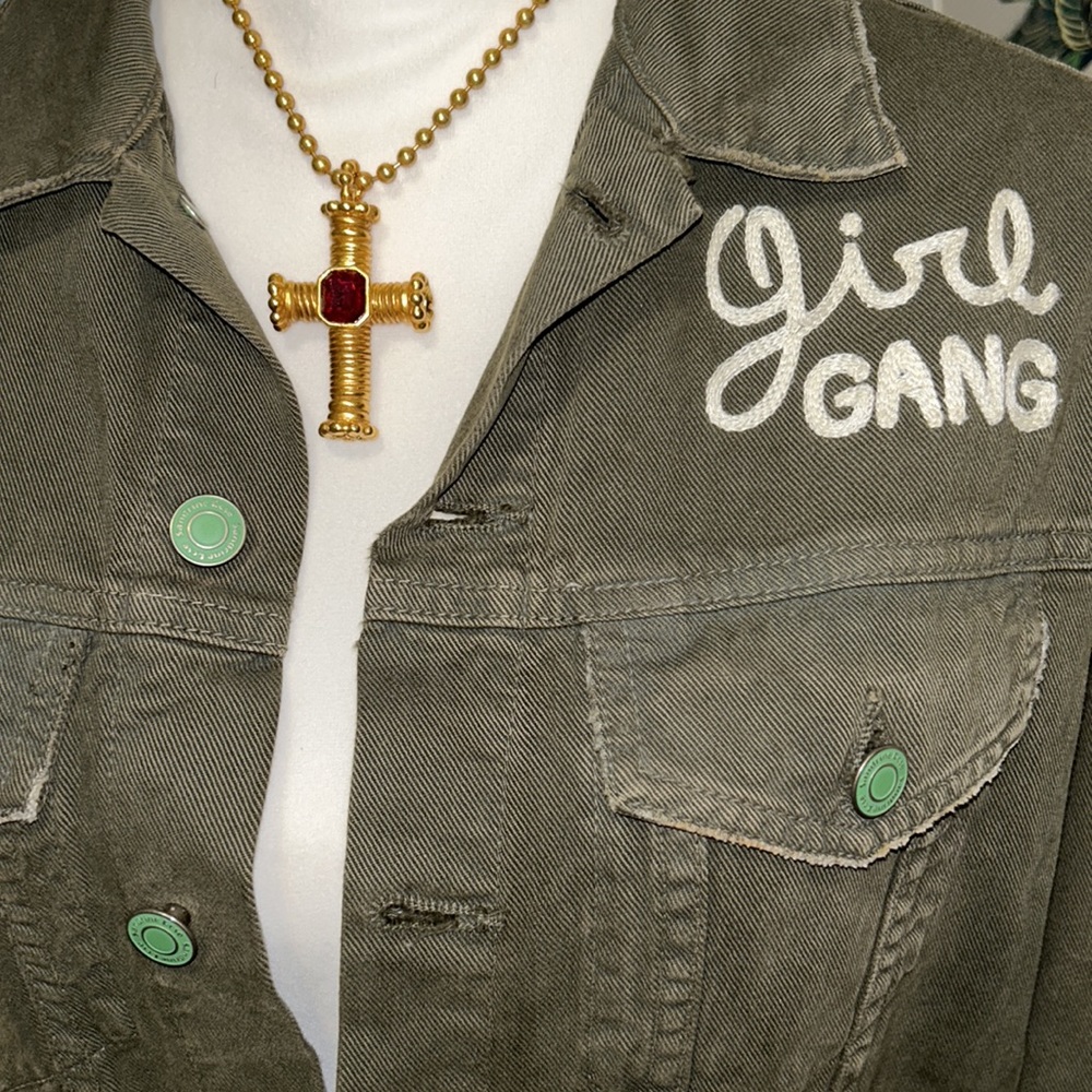 RARE SANDRINE ROSE sz S “troublemaker/girl gang” button front jacket 3/4 sleeves - Picture 6 of 12